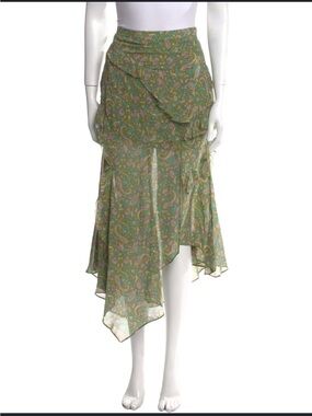 Light Green Paisley Asymmetric Midi Skirt